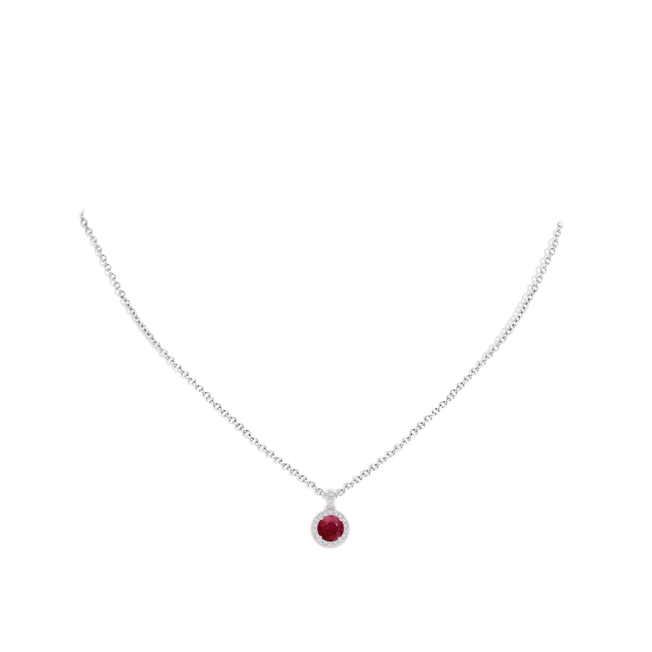 6mm A Round Ruby Dangle Pendant with Diamond Halo in White Gold pen