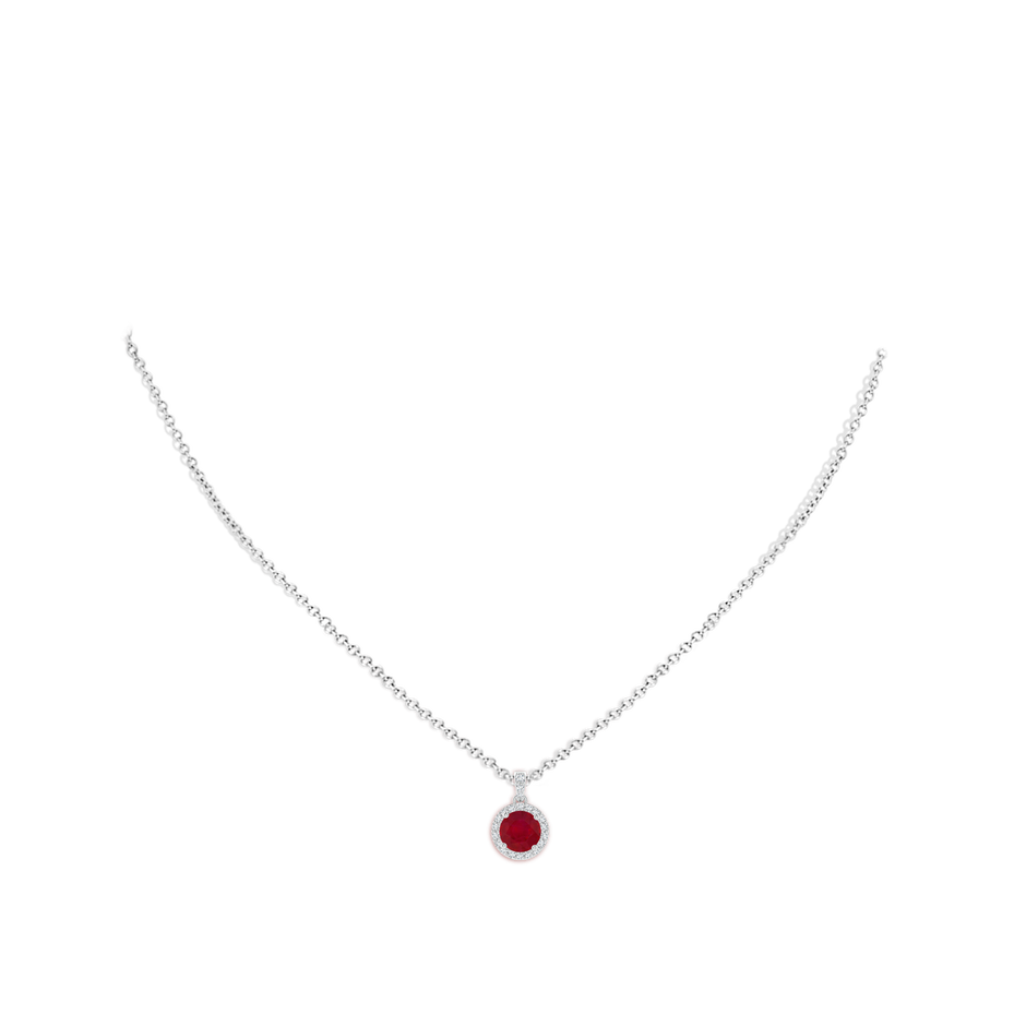 6mm AA Round Ruby Dangle Pendant with Diamond Halo in White Gold pen