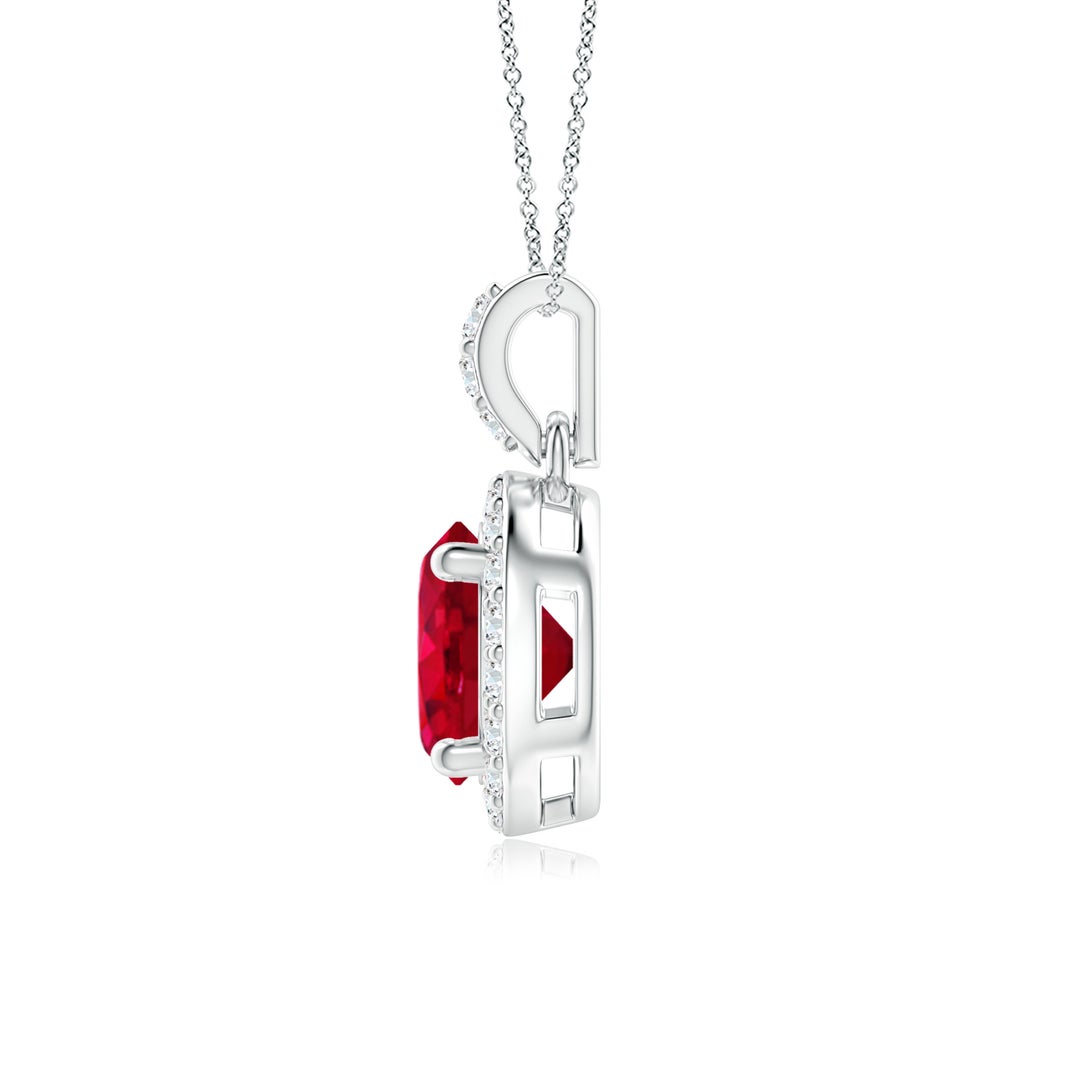 6mm AAA Round Ruby Dangle Pendant with Diamond Halo in White Gold - side 3