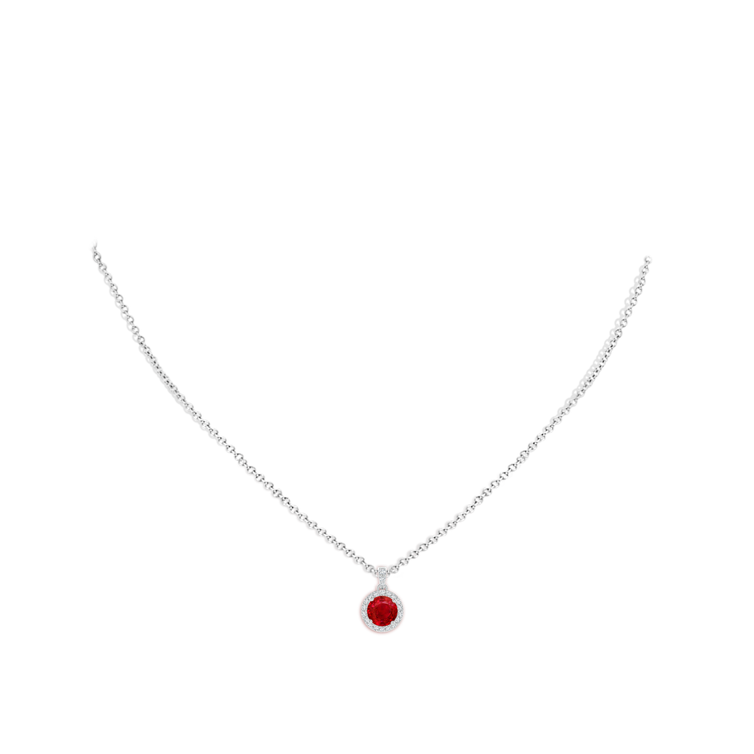 6mm AAA Round Ruby Dangle Pendant with Diamond Halo in White Gold - body_neck