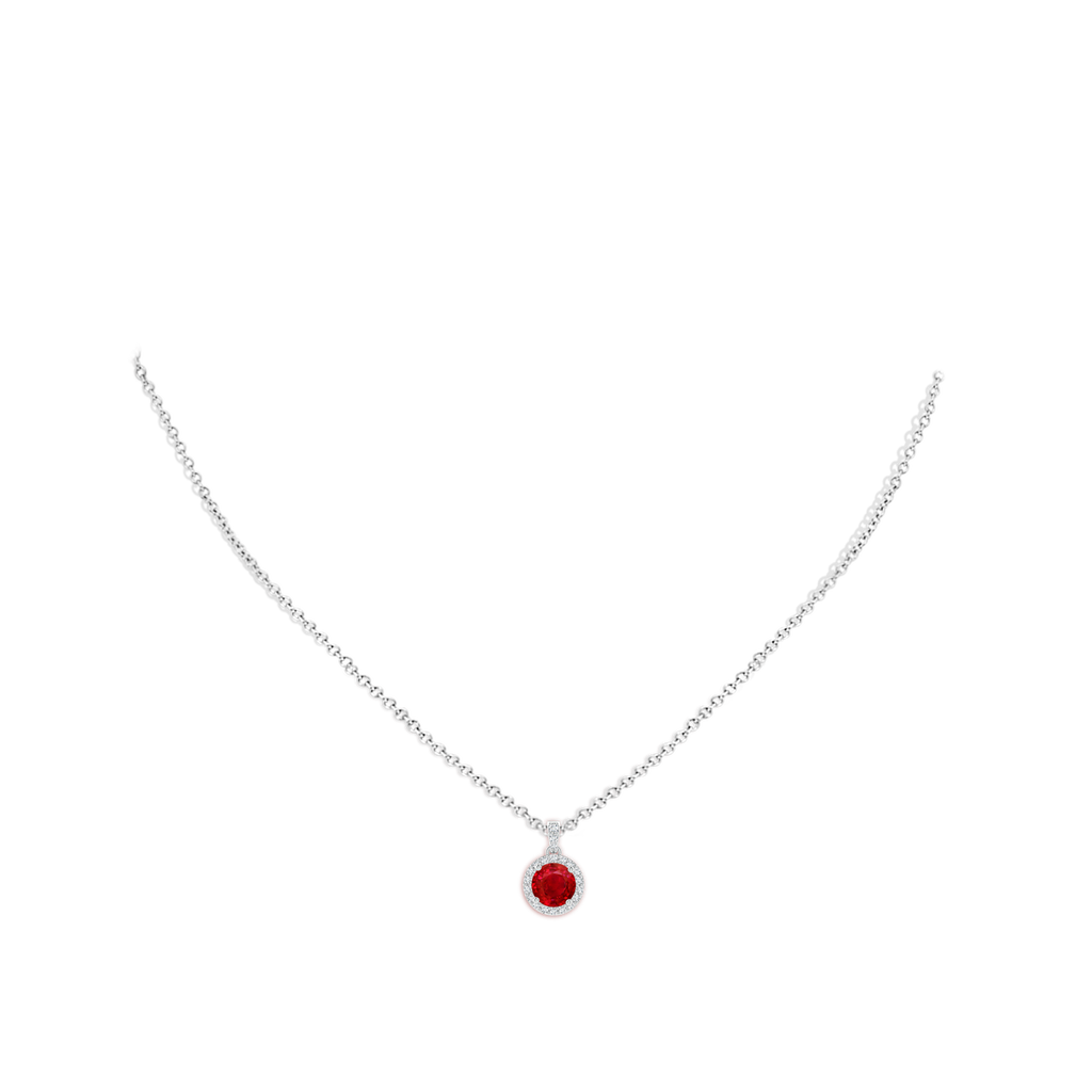 6mm AAA Round Ruby Dangle Pendant with Diamond Halo in White Gold pen