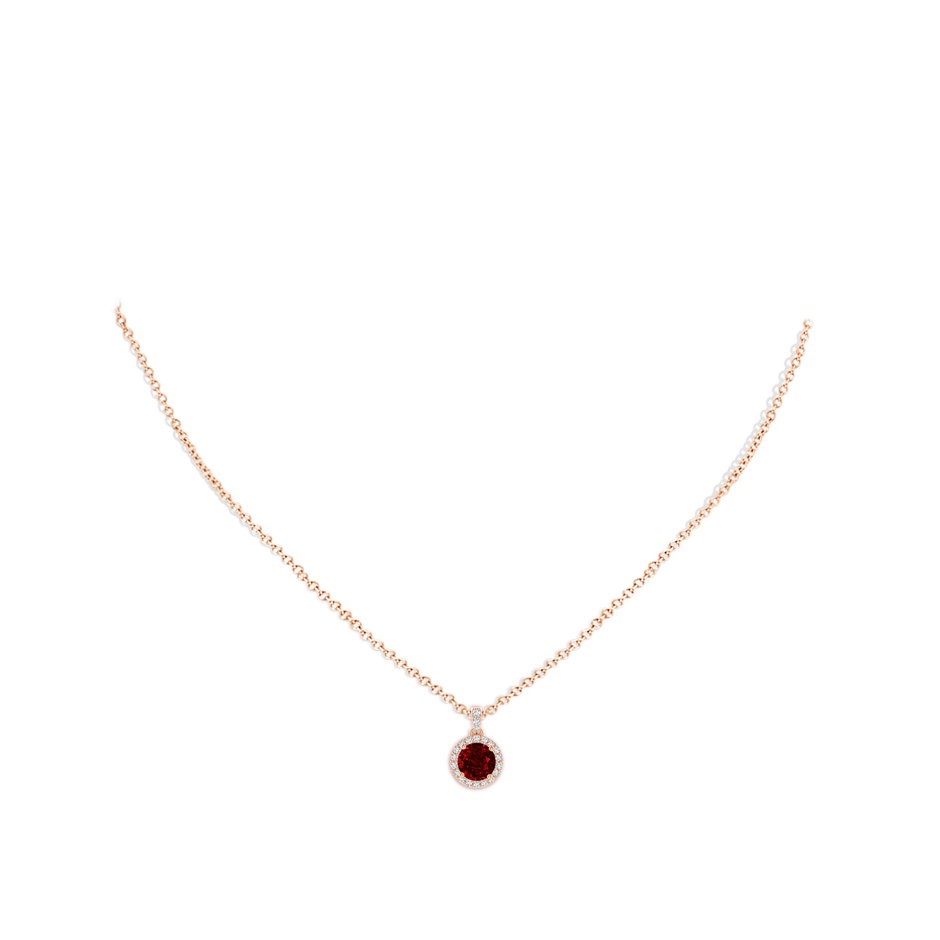 6mm AAAA Round Ruby Dangle Pendant with Diamond Halo in Rose Gold pen
