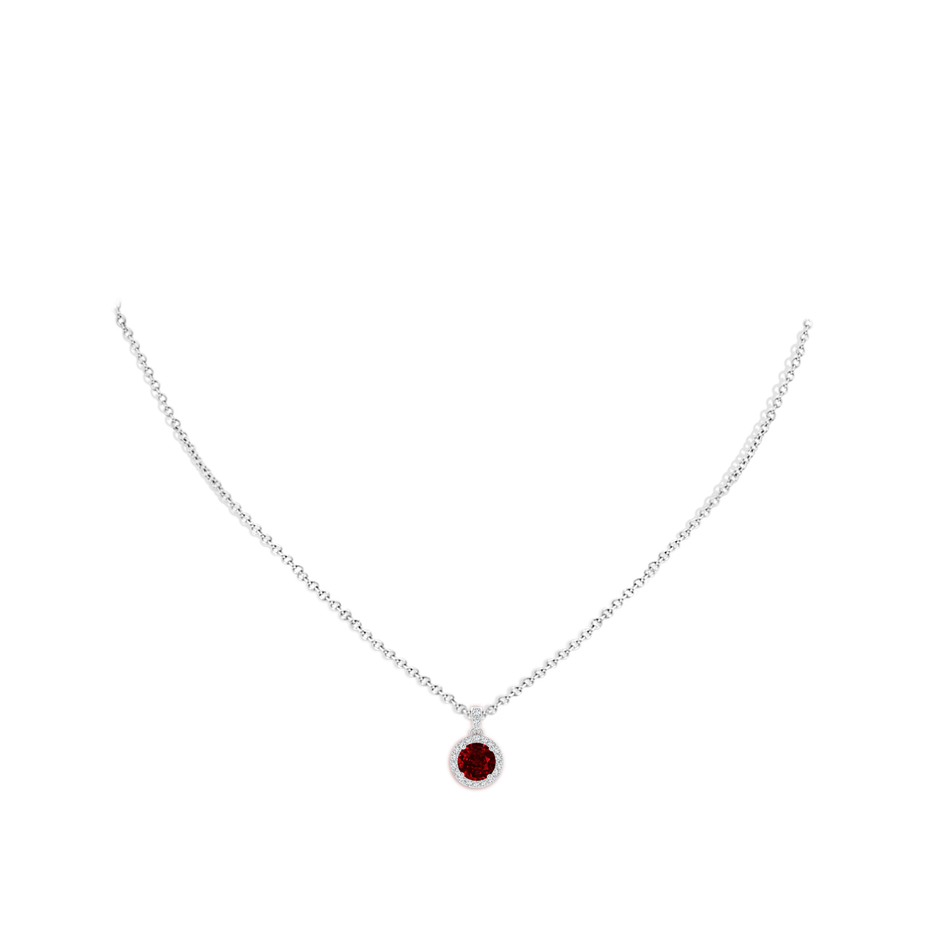 6mm AAAA Round Ruby Dangle Pendant with Diamond Halo in White Gold pen