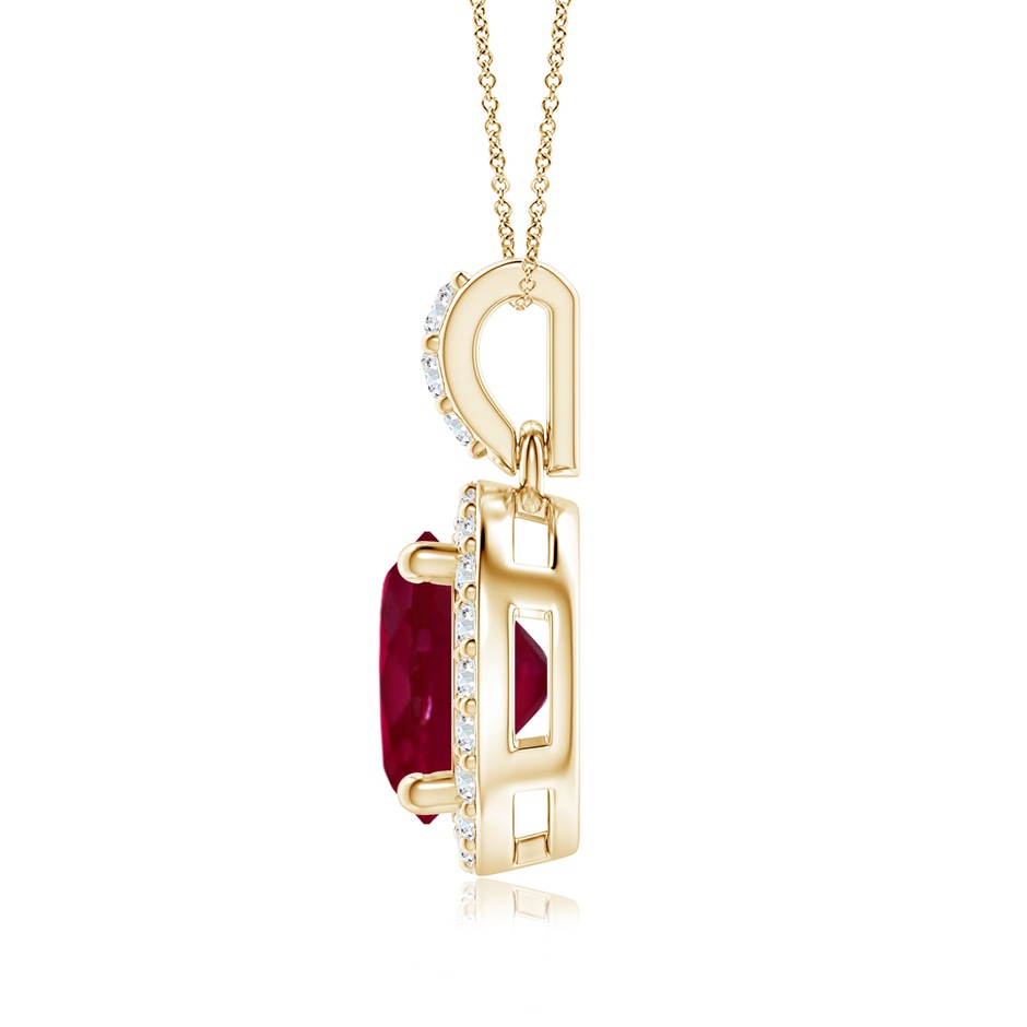 7mm A Round Ruby Dangle Pendant with Diamond Halo in Yellow Gold side 199