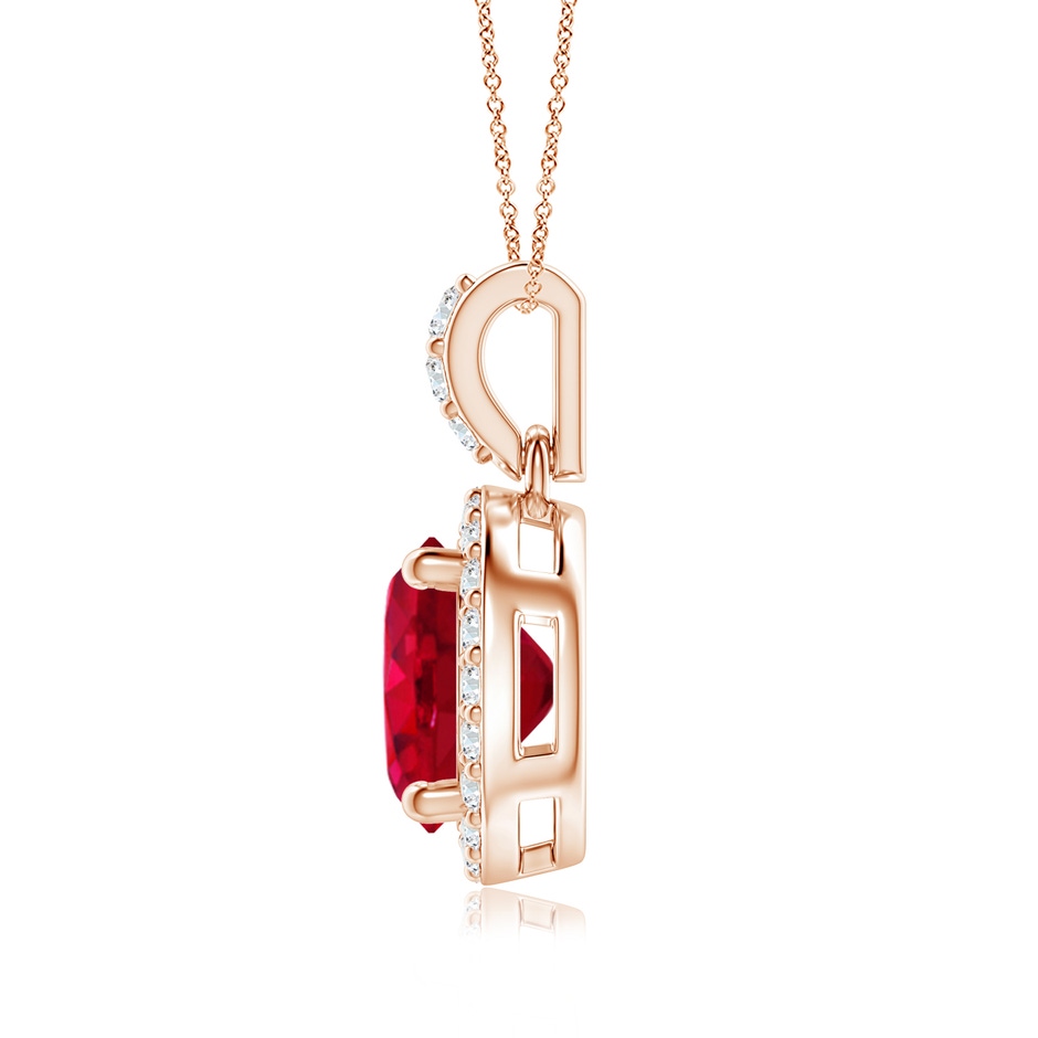 7mm AAA Round Ruby Dangle Pendant with Diamond Halo in Rose Gold side 199