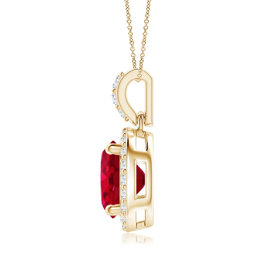 7mm AAA Round Ruby Dangle Pendant with Diamond Halo in Yellow Gold side 199