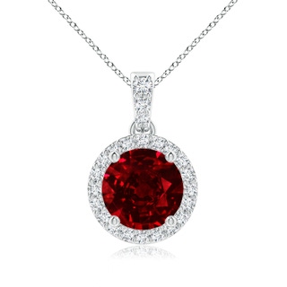 7mm AAAA Round Ruby Dangle Pendant with Diamond Halo in P950 Platinum