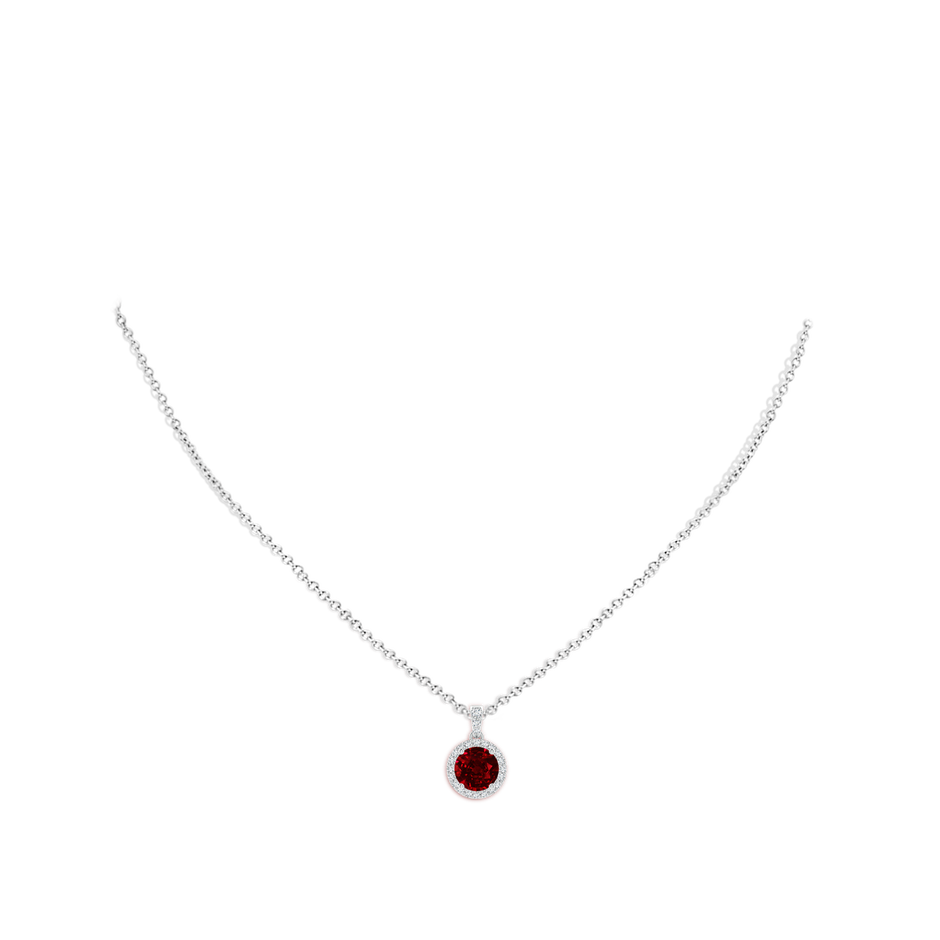 7mm AAAA Round Ruby Dangle Pendant with Diamond Halo in P950 Platinum pen