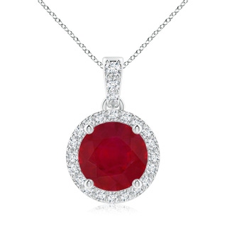 8mm AA Round Ruby Dangle Pendant with Diamond Halo in P950 Platinum