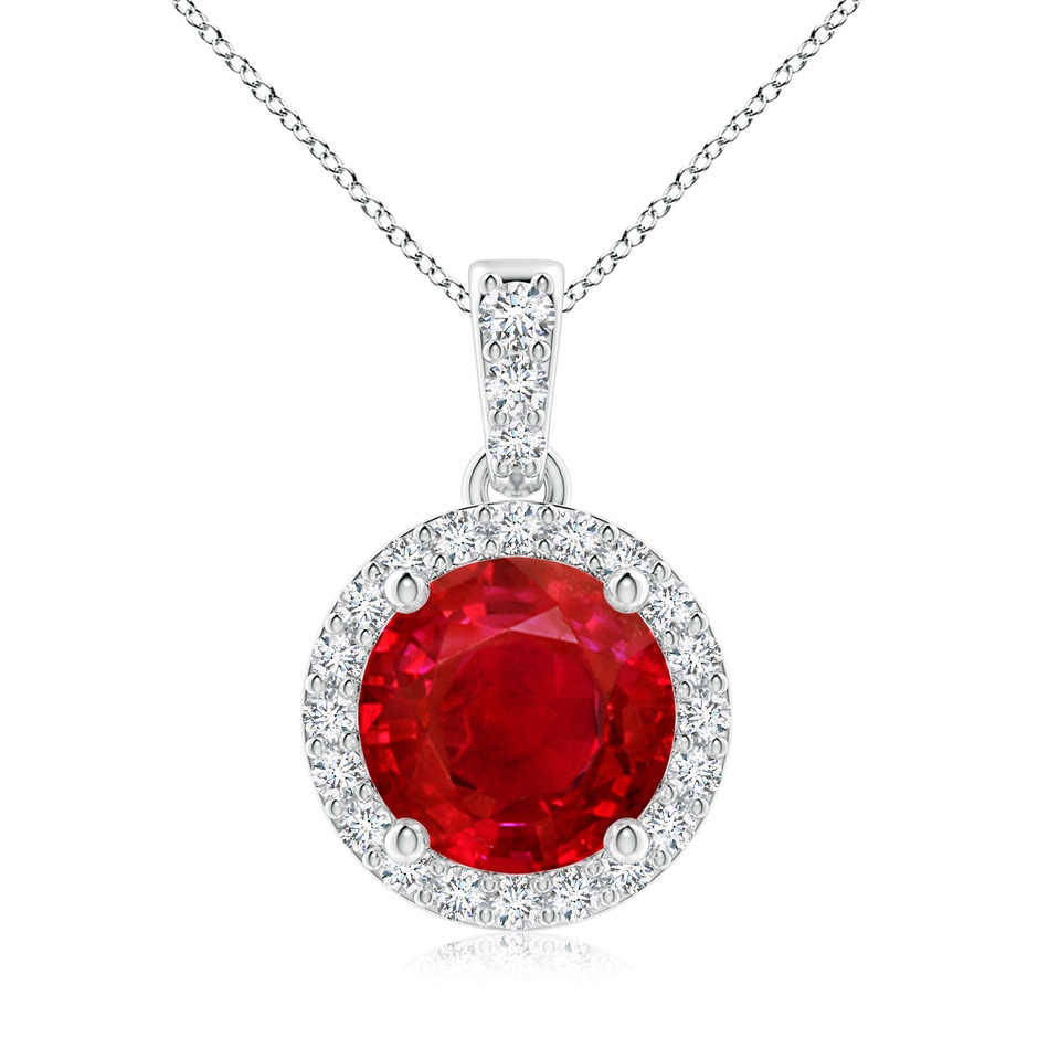 8mm AAA Round Ruby Dangle Pendant with Diamond Halo in P950 Platinum 