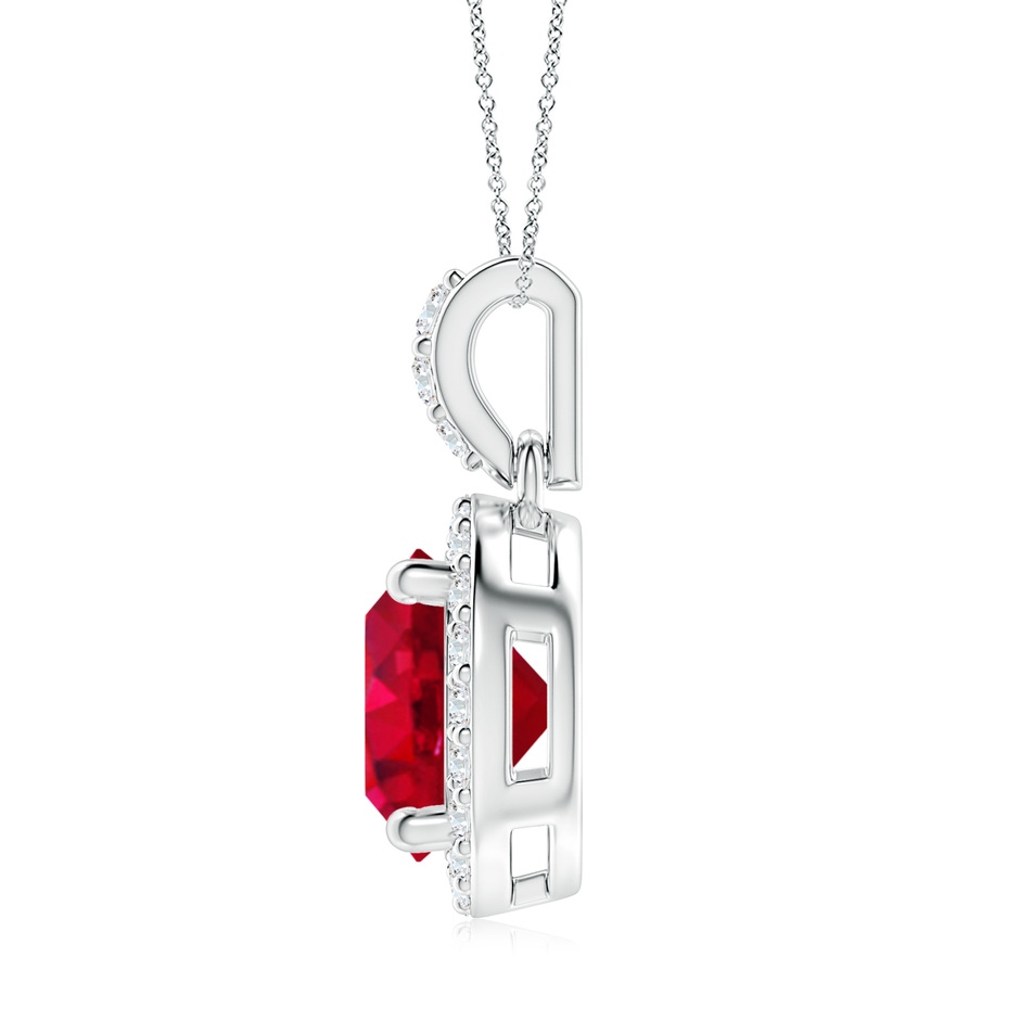8mm AAA Round Ruby Dangle Pendant with Diamond Halo in P950 Platinum side 199