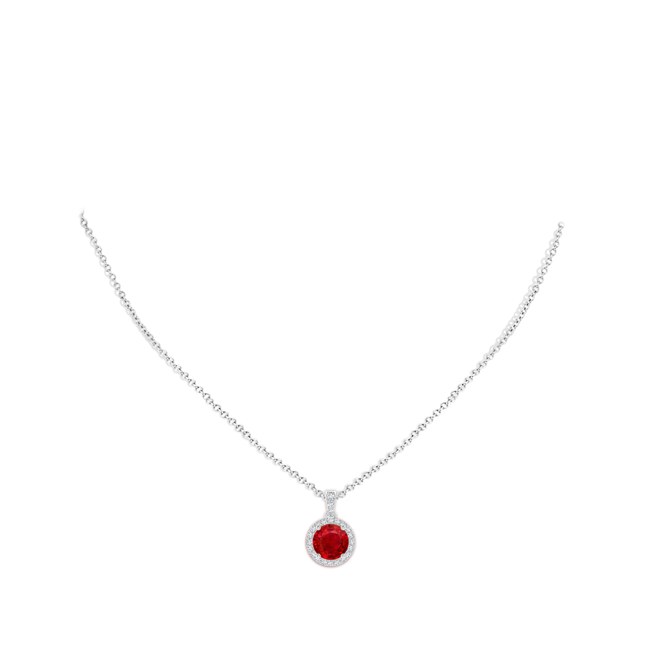 8mm AAA Round Ruby Dangle Pendant with Diamond Halo in P950 Platinum pen