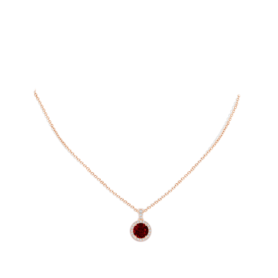 8mm AAAA Round Ruby Dangle Pendant with Diamond Halo in 18K Rose Gold pen