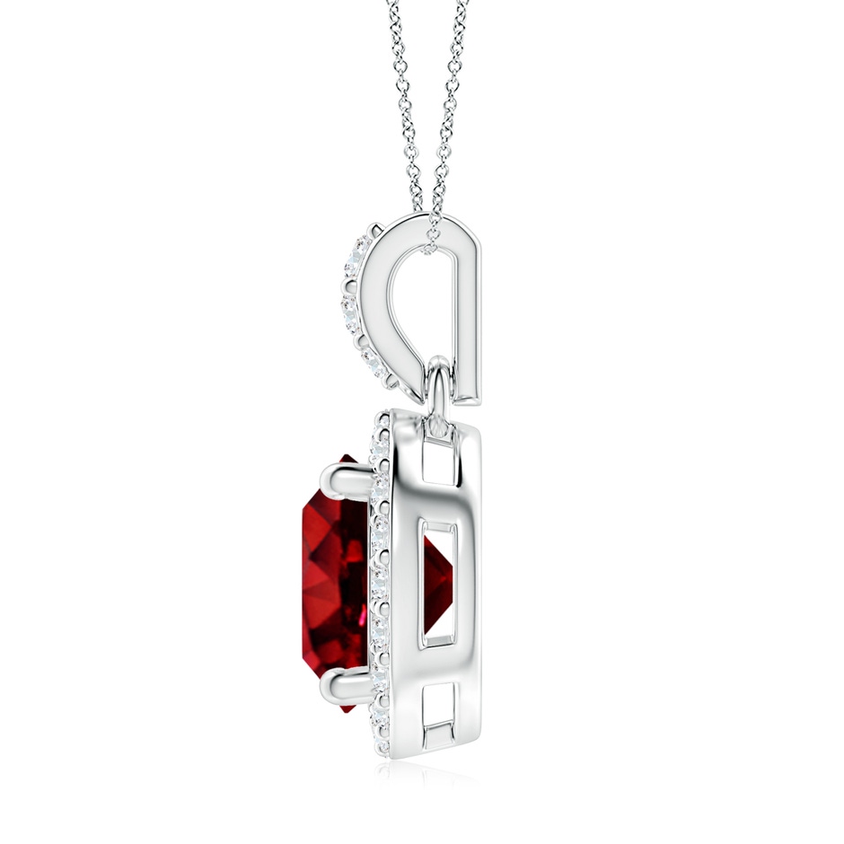 8mm AAAA Round Ruby Dangle Pendant with Diamond Halo in White Gold side 199