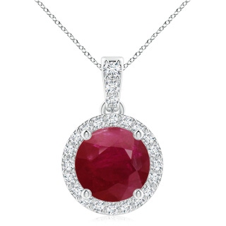 9mm A Round Ruby Dangle Pendant with Diamond Halo in P950 Platinum