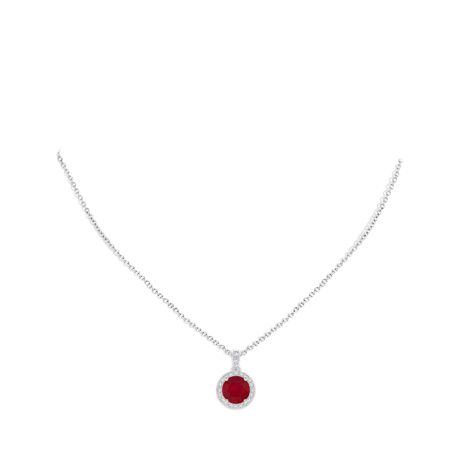 9mm AA Round Ruby Dangle Pendant with Diamond Halo in P950 Platinum pen