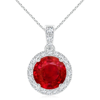 9mm AAA Round Ruby Dangle Pendant with Diamond Halo in P950 Platinum