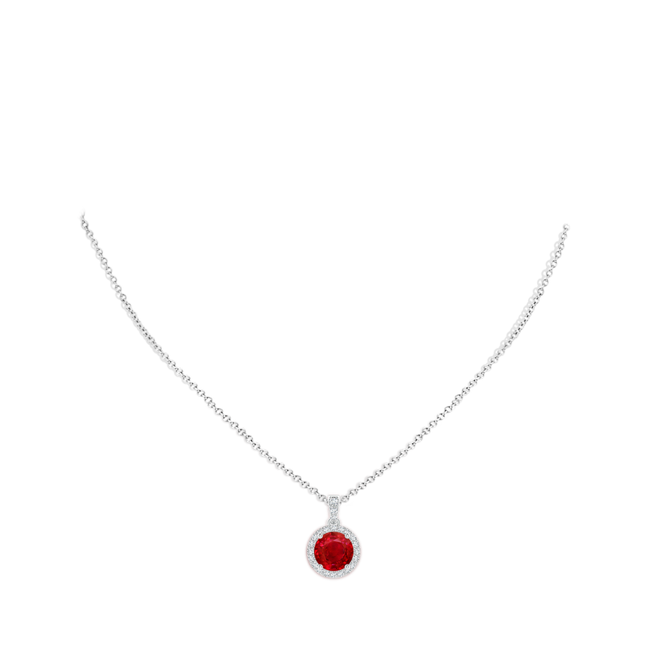 9mm AAA Round Ruby Dangle Pendant with Diamond Halo in P950 Platinum pen