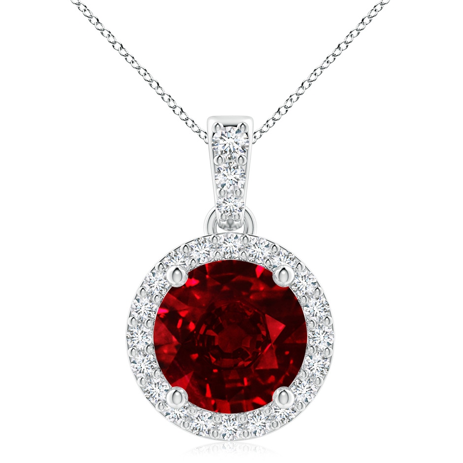 9mm AAAA Round Ruby Dangle Pendant with Diamond Halo in P950 Platinum 