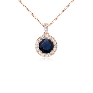 4mm A Round Sapphire Dangle Pendant with Diamond Halo in 9K Rose Gold