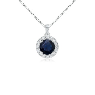 4mm A Round Sapphire Dangle Pendant with Diamond Halo in P950 Platinum