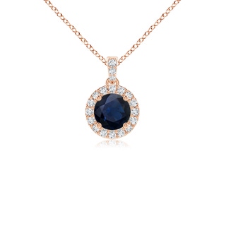 4mm A Round Sapphire Dangle Pendant with Diamond Halo in Rose Gold