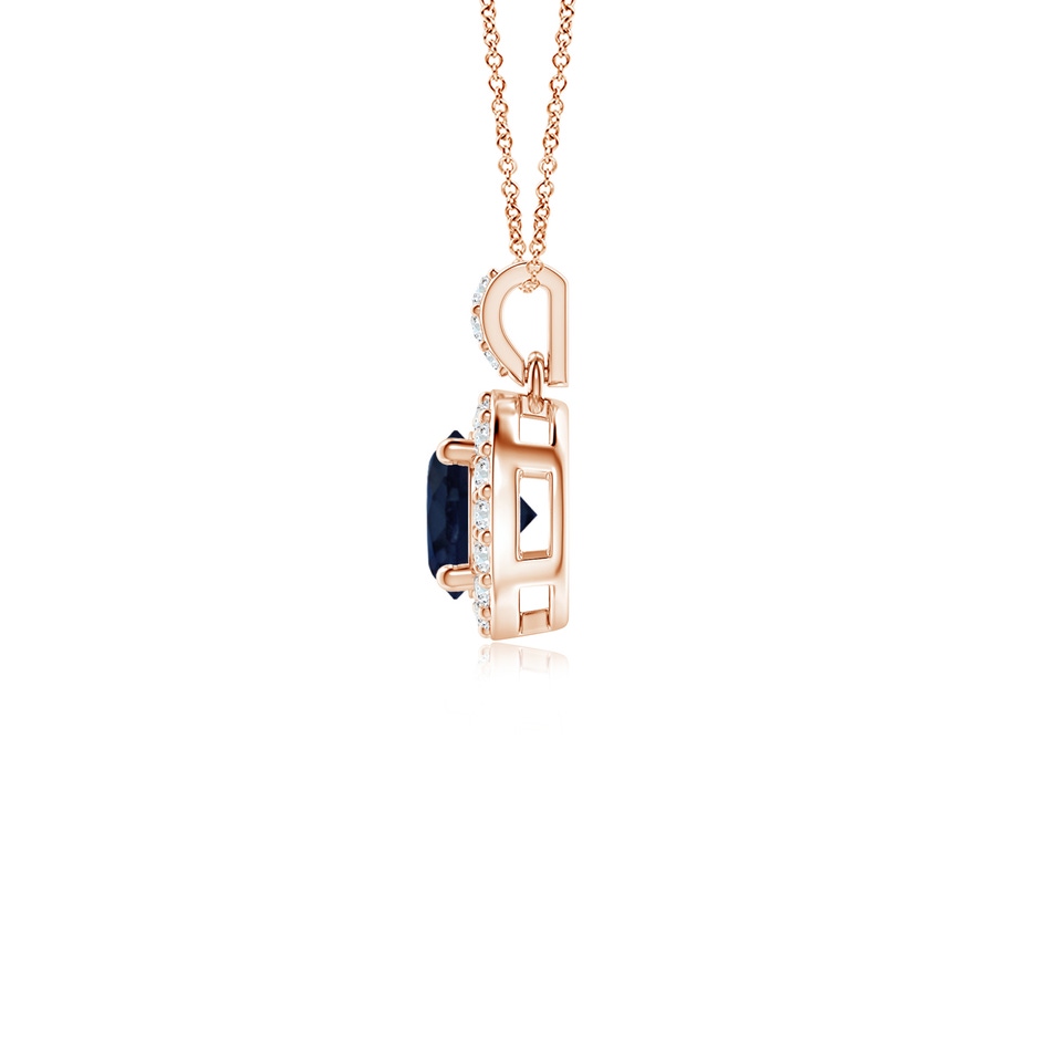 4mm A Round Sapphire Dangle Pendant with Diamond Halo in Rose Gold side 199
