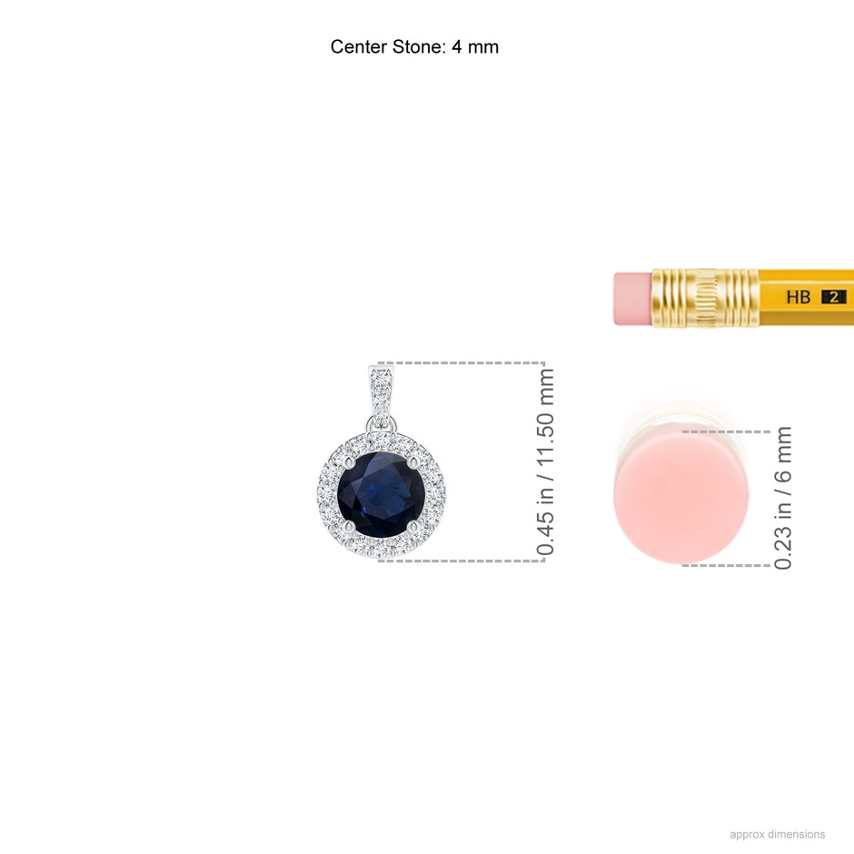 4mm A Round Sapphire Dangle Pendant with Diamond Halo in White Gold ruler