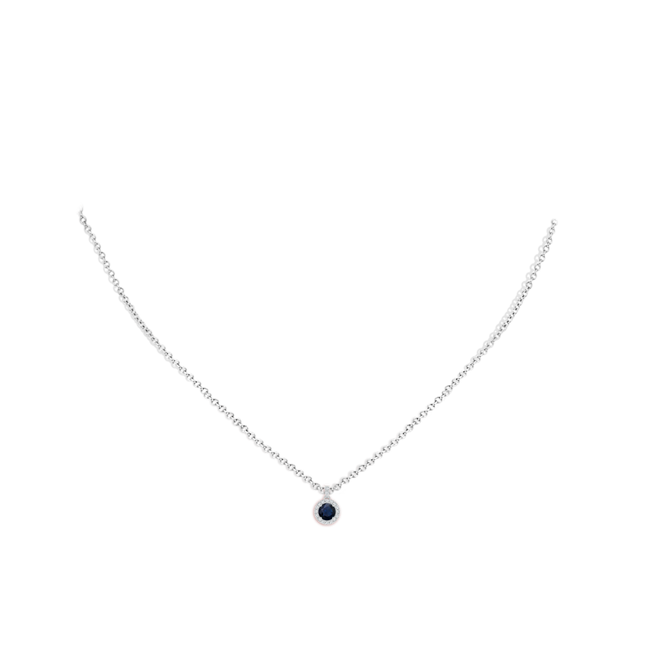 4mm A Round Sapphire Dangle Pendant with Diamond Halo in White Gold pen