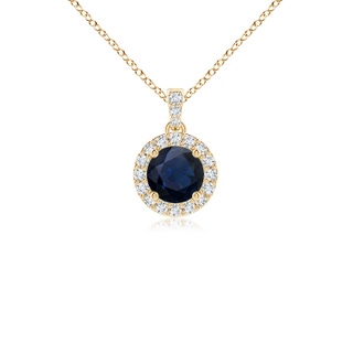4mm A Round Sapphire Dangle Pendant with Diamond Halo in Yellow Gold