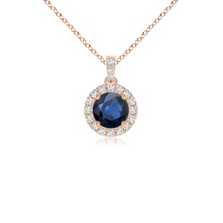 4mm AA Round Sapphire Dangle Pendant with Diamond Halo in 9K Rose Gold