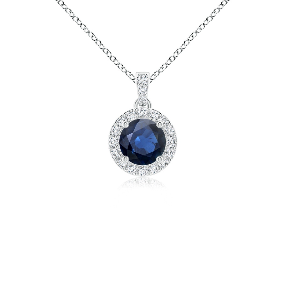 4mm AA Round Sapphire Dangle Pendant with Diamond Halo in P950 Platinum 
