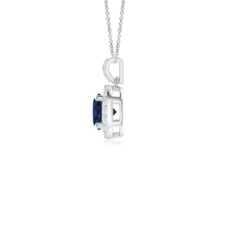4mm AA Round Sapphire Dangle Pendant with Diamond Halo in P950 Platinum side 199