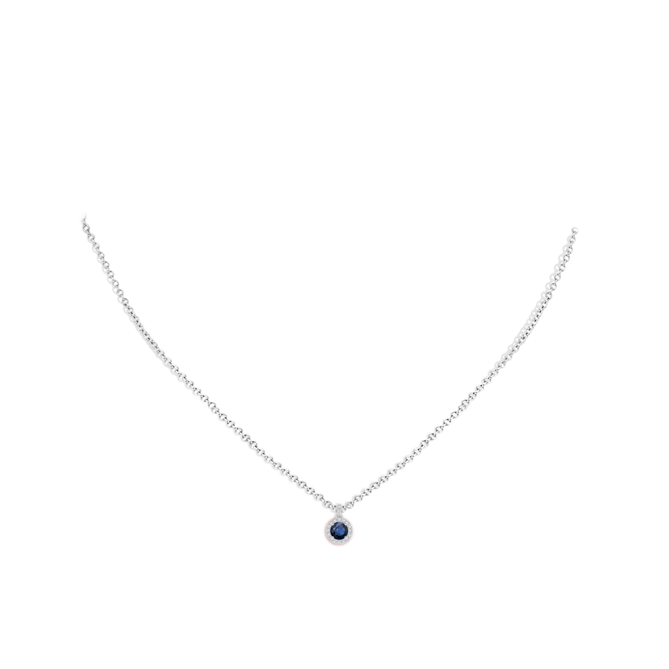 4mm AA Round Sapphire Dangle Pendant with Diamond Halo in P950 Platinum pen
