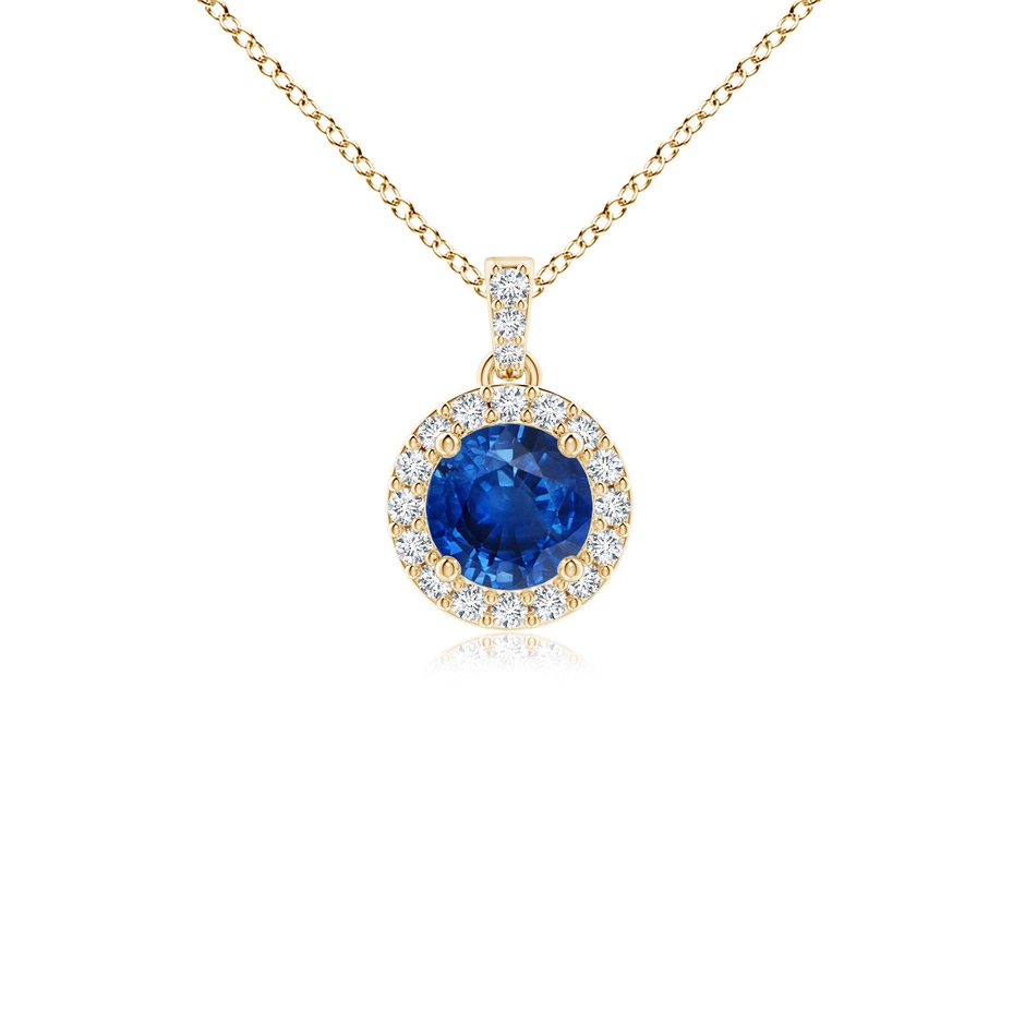 4mm AAA Round Sapphire Dangle Pendant with Diamond Halo in 9K Yellow Gold 