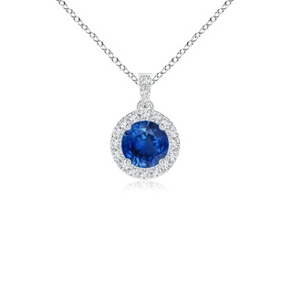 4mm AAA Round Sapphire Dangle Pendant with Diamond Halo in P950 Platinum