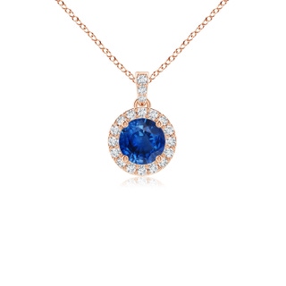 4mm AAA Round Sapphire Dangle Pendant with Diamond Halo in Rose Gold
