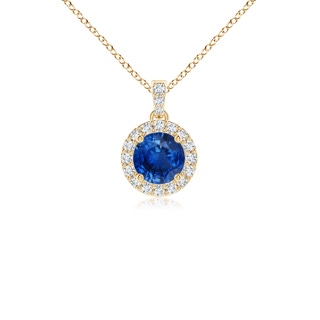 4mm AAA Round Sapphire Dangle Pendant with Diamond Halo in Yellow Gold