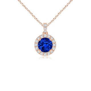4mm AAAA Round Sapphire Dangle Pendant with Diamond Halo in 10K Rose Gold