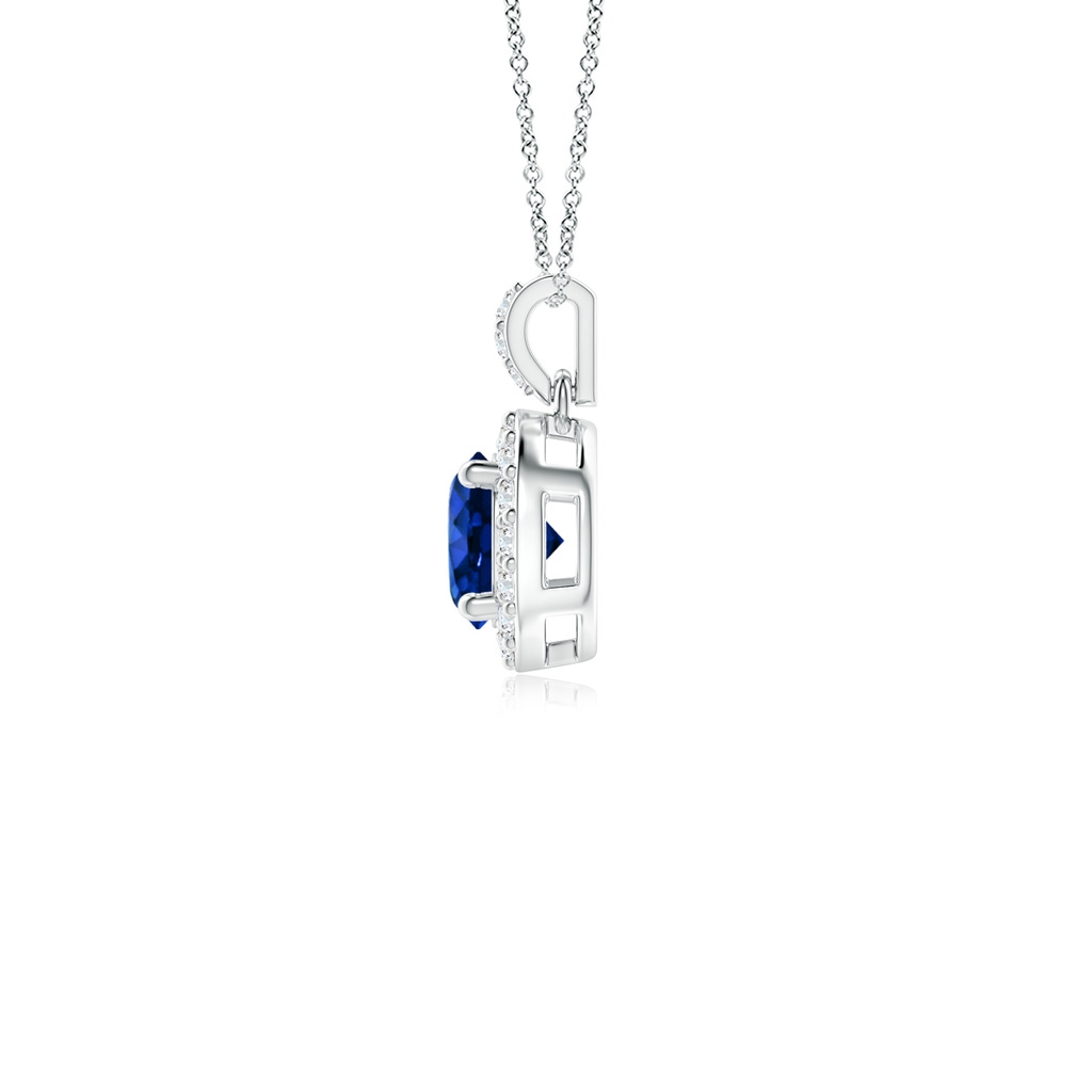 4mm AAAA Round Sapphire Dangle Pendant with Diamond Halo in P950 Platinum - side 199