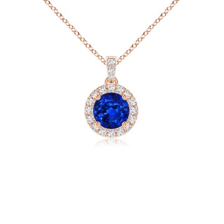 4mm AAAA Round Sapphire Dangle Pendant with Diamond Halo in Rose Gold