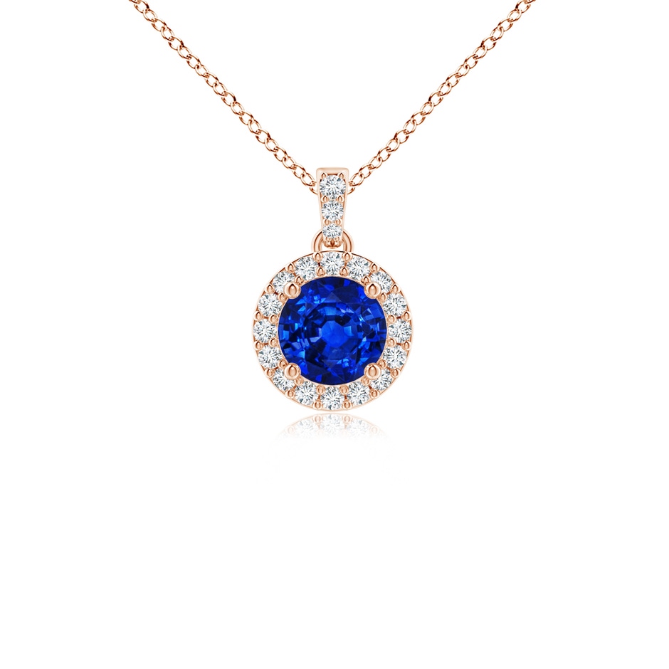 4mm AAAA Round Sapphire Dangle Pendant with Diamond Halo in Rose Gold 
