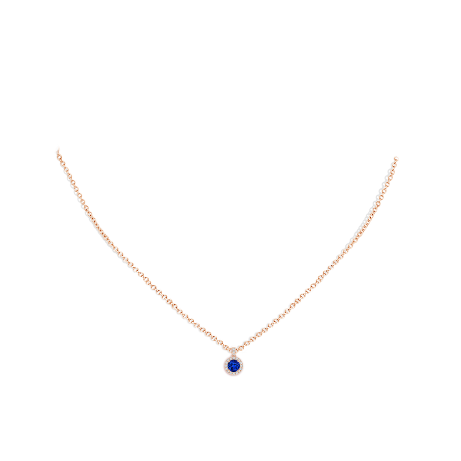 4mm AAAA Round Sapphire Dangle Pendant with Diamond Halo in Rose Gold pen