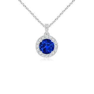 4mm AAAA Round Sapphire Dangle Pendant with Diamond Halo in White Gold