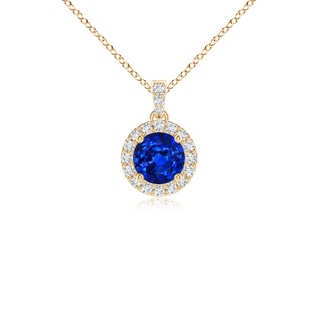 4mm AAAA Round Sapphire Dangle Pendant with Diamond Halo in Yellow Gold