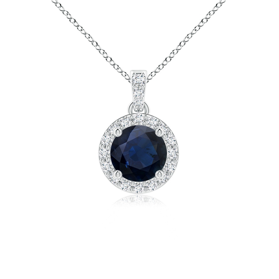 5mm A Round Sapphire Dangle Pendant with Diamond Halo in White Gold 