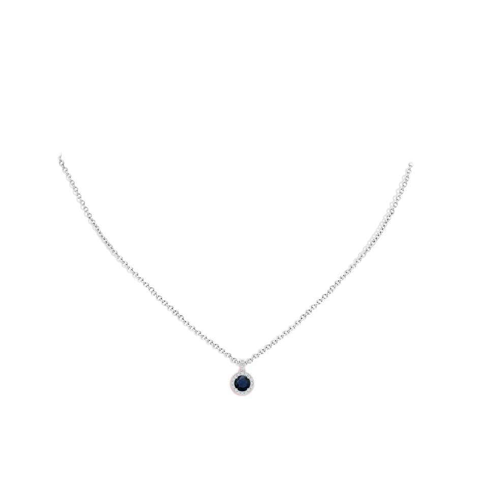 5mm A Round Sapphire Dangle Pendant with Diamond Halo in White Gold pen
