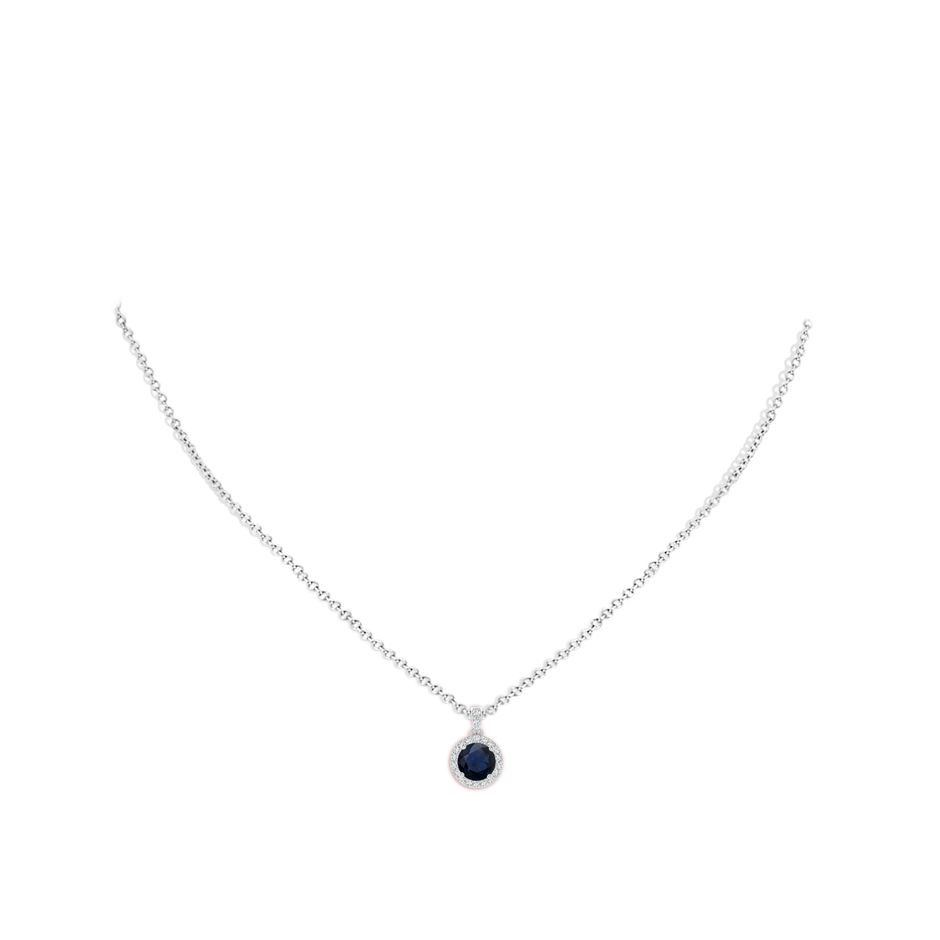 6mm A Round Sapphire Dangle Pendant with Diamond Halo in P950 Platinum pen