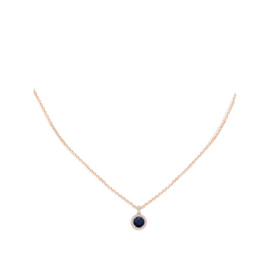 6mm A Round Sapphire Dangle Pendant with Diamond Halo in Rose Gold pen