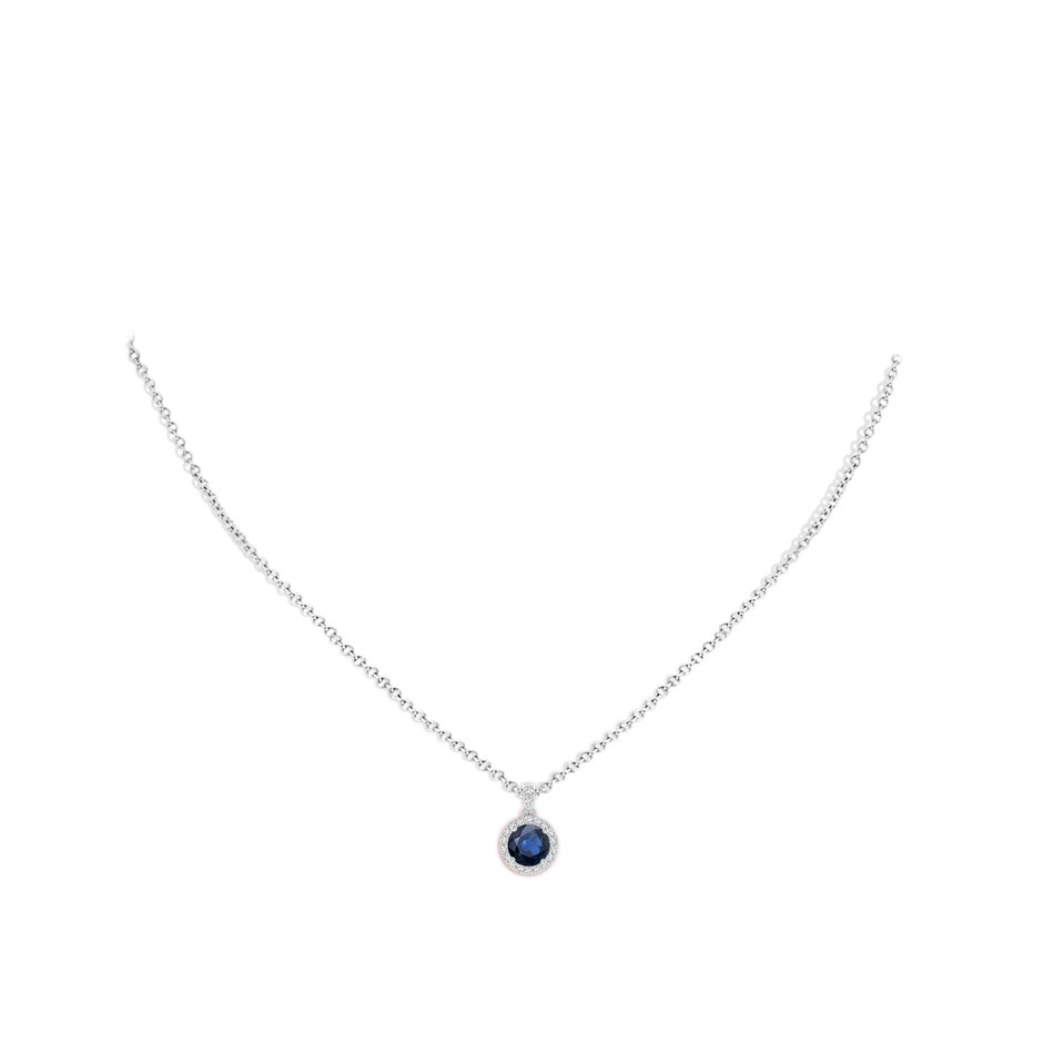 6mm AA Round Sapphire Dangle Pendant with Diamond Halo in White Gold pen